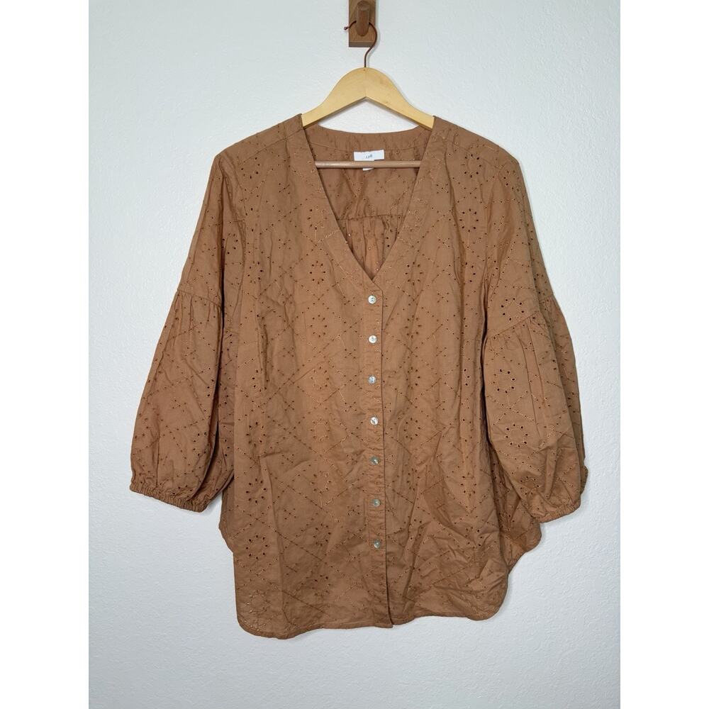 J. Jill Rust Color Eyelet Boxy Button Up Blouse Size XL Boho-Chic Cottagecore